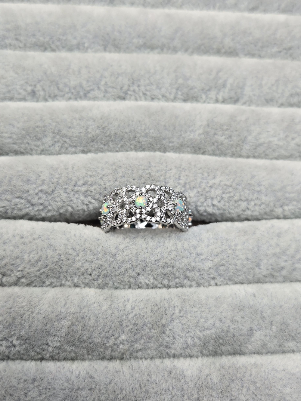 Size 7 Eternity Ring Opal Lace Laced With Love Rhodium Plated Bomb Party Ring